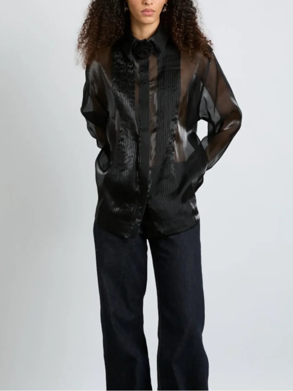 Damson Madder Black Sheer Tuxedo Bel Pin Tuck Shirt US 6 UK 10 NWOT